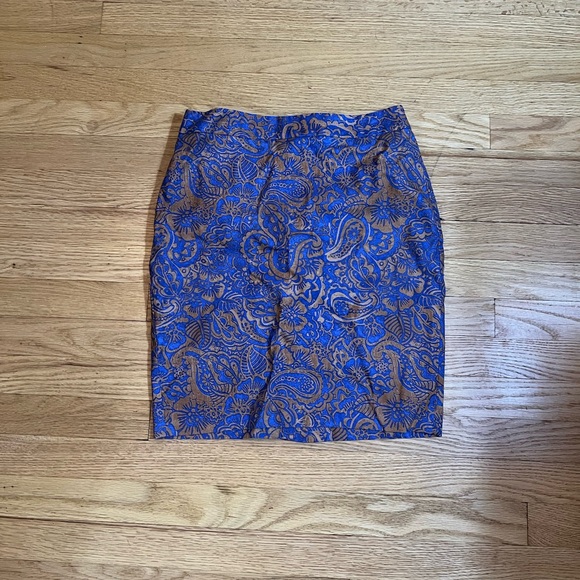 Vtg Pencil Skirt Loft Sz 4P Paisley Floral Blue Brown Preppy Buisness Fall - Picture 1 of 14